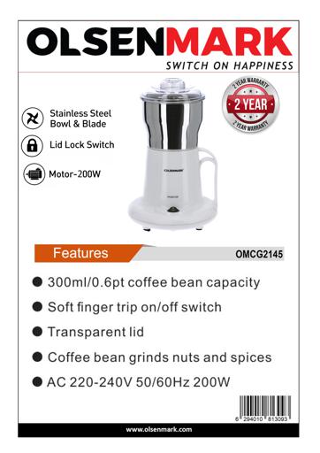 display image 7 for product Olsenmark 200W Coffee Grinder - Electric Grinder - Stainless Steel Jar &Blades For Coffee Beans