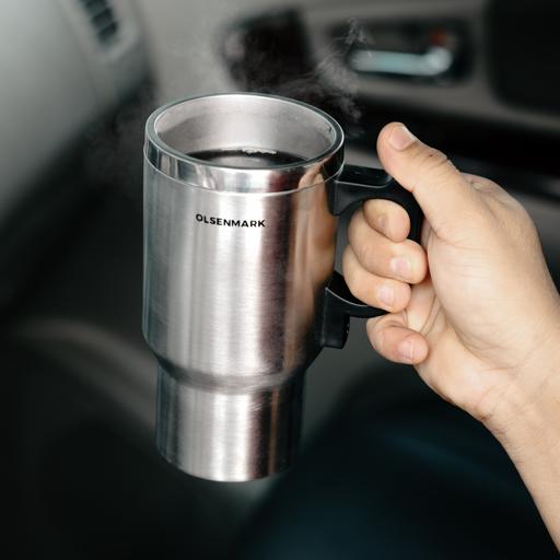 Silver Stainless Steel Electric Heated Car Travel Coffee Mug For Traveling