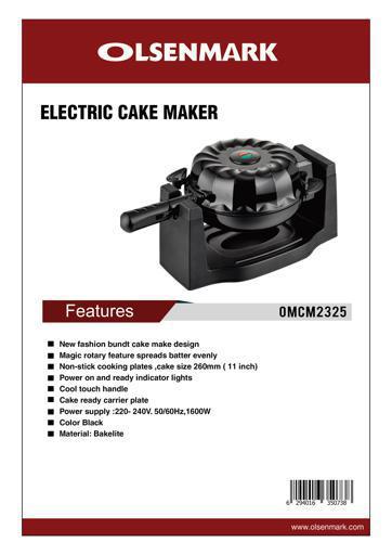 Buy Olsenmark Electric Cake Maker With Non Stick Cooking Plate, 8