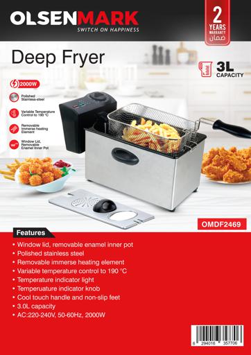 Electric Fryer with basket thermostat adjustable power 2000W