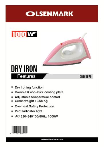 display image 9 for product Olsenmark Dry Iron - Non-Stick Coating Plate - Light Weight - Adjustable Temperature - Pilot Light