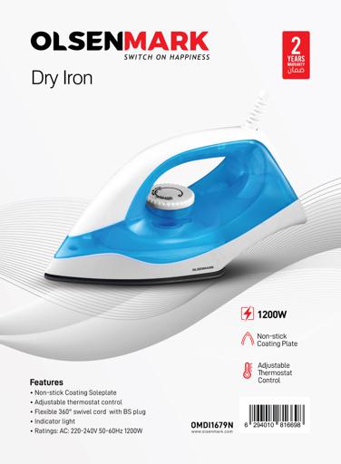 display image 5 for product Olsenmark OMDI1679 Dry Iron - Non-Stick Coating Plate - Light Weight - Adjustable Temperature - Pilot Light Indicator - Overheat Protection