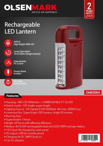 display image 12 for product Olsenmark Rechargeable Led Emergency Lantern, 24 Pcs Led - Portable, Lightweight, Carry Handle