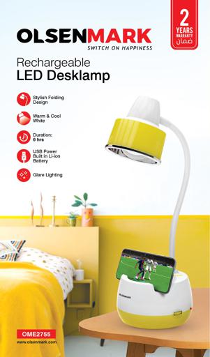 display image 7 for product Olsenmark Rechargeable Led Table Lamp - Usb Charger - 5W - Li-Battery 3.7V - 1500Mah - Lumen: 130Lm