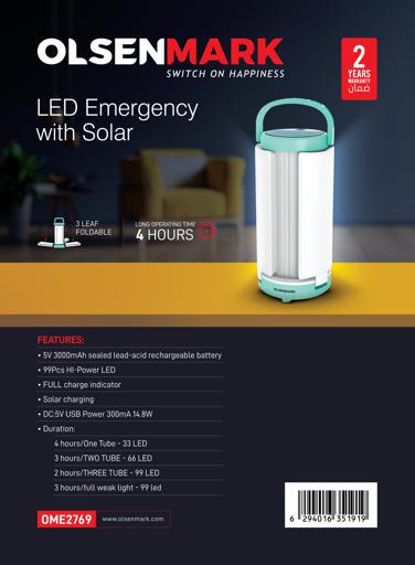 display image 10 for product Olsenmark OME2769 Rechargeable LED Emergency Lantern with Solar Panel - Light Dimmer Function - USB Socket - Portable - Lightweight - Carry Handle - Full Charge Indicator