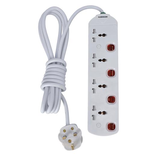 13 amp Professional Trailing Socket Extension Lead. TOUGH 4 Gang White