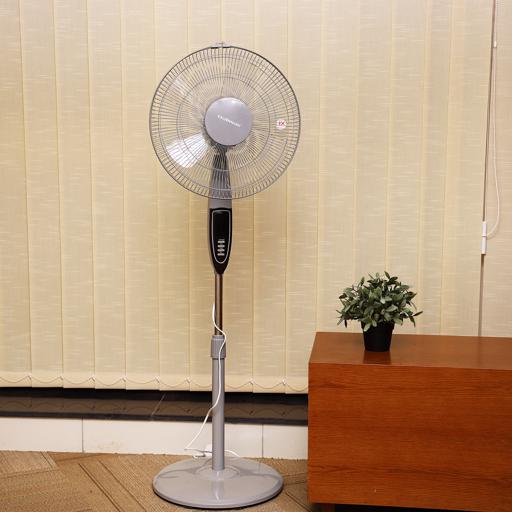 display image 2 for product Olsenmark Stand Fan with Remote, 16 Inch - Adjustable Height - Horizontal Oscillation - Powerful 60W Motor - 7.5 Hours Timer with 3 Speed - 5 Leaf Transparent ABS Blades - Home/Office Use