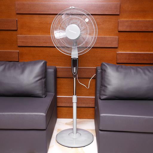 display image 3 for product Olsenmark Stand Fan with Remote, 16 Inch - Adjustable Height - Horizontal Oscillation - Powerful 60W Motor - 7.5 Hours Timer with 3 Speed - 5 Leaf Transparent ABS Blades - Home/Office Use