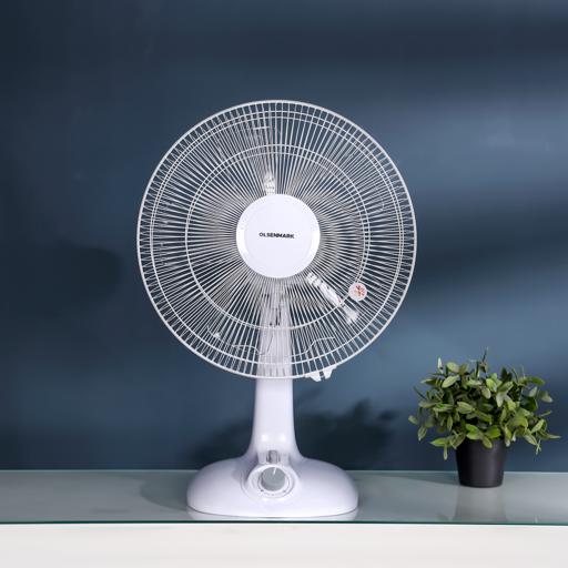 display image 1 for product Olsenmark Table Fan, 16"- Piano Switches- 3 speed setting - OMF1700 | 120 Ribbed Grills, 5 Leaf ABS Transparent Blades - Wide Angle Horizontal Oscillation - Timer Function - Cooling for Summer in Home/Office