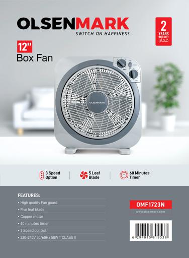 display image 10 for product Olsenmark 12 inch Box Fan, 3 Speed Control, 60 minutes timer | OMF1723 | Powerful Personal Desk Box Fan With Copper Motor | Table Fan for Office, Home (3 Speed) Fan Guard | 2 years warranty