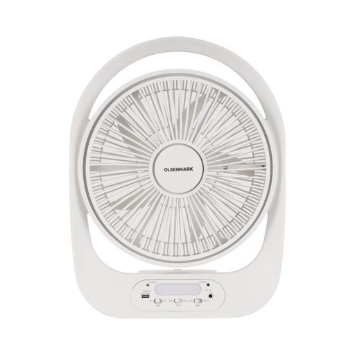 Olsenmark OMF1751 Rechargeable Fan with Emergency Lantern | 12 Inch- 5 Leaf PP Blades - LED Night Light - Mobile Charging Port - Solar Connection - Portable, Lightweight - Powerful 30W Motor - Home/Office Use hero image