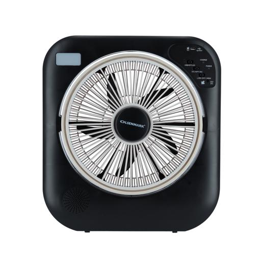 Olsenmark OMF1751 Rechargeable Fan with Emergency Lantern, 12 Inch- 5 Leaf PP Blades - LED Night Light - Mobile Charging Port - Solar Connection - Portable, Lightweight - Powerful 30W Motor - Home/Office Use hero image