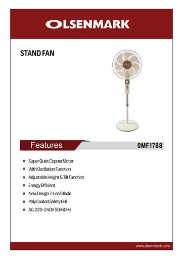 display image 9 for product Olsenmark Stand Fan, 18 Inch - Super Quiet Copper Motor - 3 Speed Setting - 7 Leaf Blade