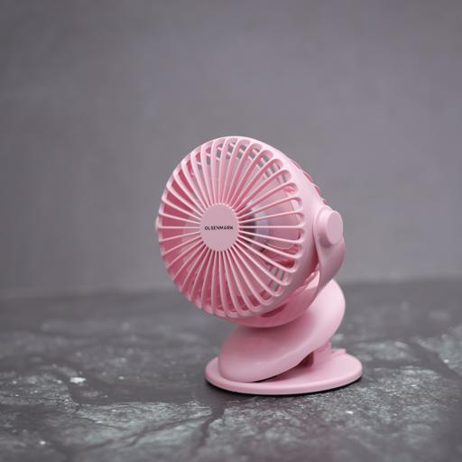 display image 3 for product Olsenmark OMF1790 Rechargeable Fan with Light - Clip Fan - 3.7V, 1200mAh Lithium Battery - USB Charging - 4*0.2W Hi Power LED Light - Portable, Lightweight