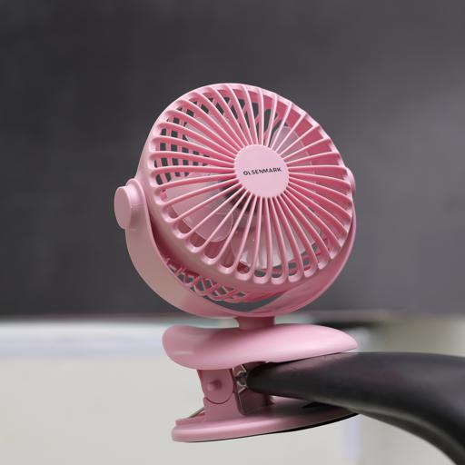 display image 4 for product Olsenmark OMF1790 Rechargeable Fan with Light - Clip Fan - 3.7V, 1200mAh Lithium Battery - USB Charging - 4*0.2W Hi Power LED Light - Portable, Lightweight