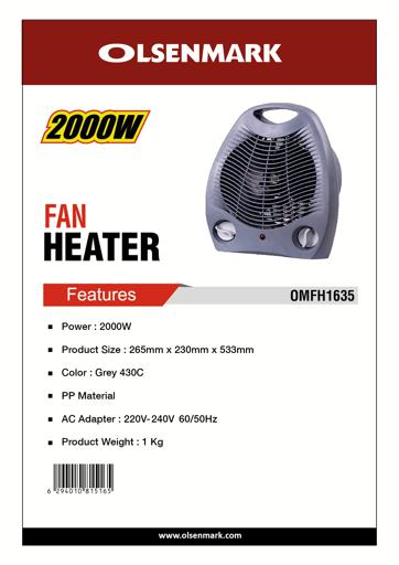display image 9 for product Olsenmark Fan Heater, 2000W - Carry Handles - Knob On Both Sides - Portable - Lightweight - Pp Material
