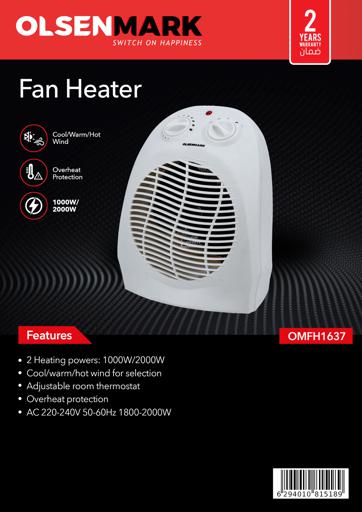 display image 8 for product Olsenmark Fan Heater - 2000W Power - Portable - Lightweight - Pp Material - Adjustable Knobs