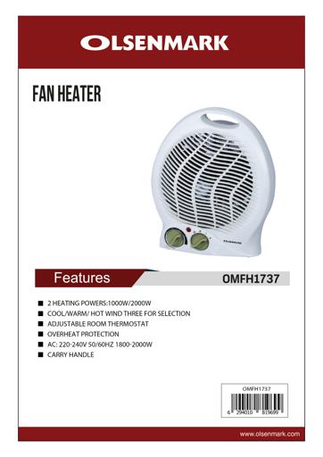 display image 5 for product Olsenmark Fan Heater - Two Heating Powers - Adjustable Thermostat - Overheat Protection - Portable