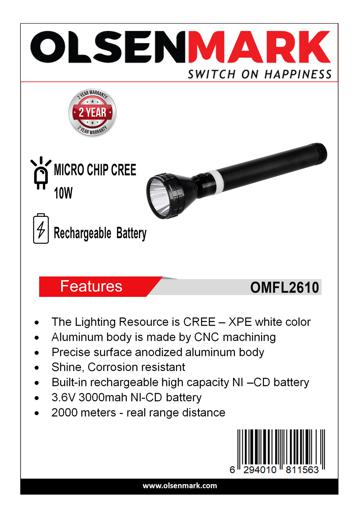 display image 9 for product Olsenmark Rechargeable Led Flashlight With Night Glow, 356 Mm - High Quality Battery - Charged Up