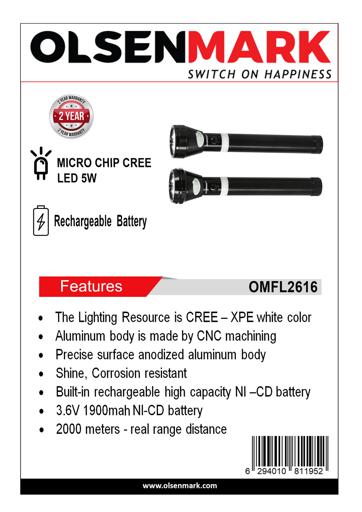 display image 8 for product Olsenmark Rechargeable Led Flashlight - 2 Pcs - Super Bright Torch Light - Built-In 1900Mah Battery