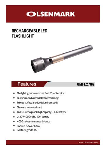 display image 8 for product Cree 5W 4000 Meters Distance Range Rechargeable LED Flashlight OMFL2786 Olsenmark