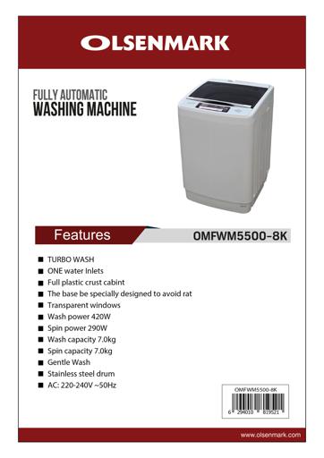 display image 11 for product Fully Automatic Washing Machine – 7.0 Kg | Stainless Steel Drum- Tempered Glass- Olsenmark 