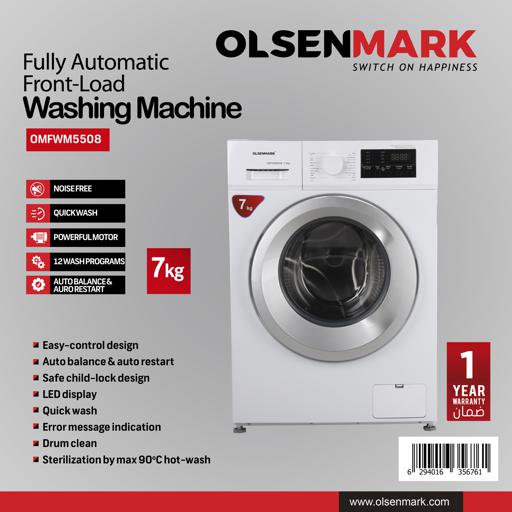 display image 5 for product Olsenmark Fully Automatic Front Load Washing Machine - 12 Washing Programs, High Washing & Spinning Efficiency, Child Lock Safe, Auto Imbalance & Auto Restart 