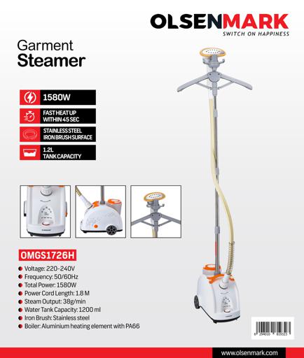 display image 9 for product Olsenmark Garment Steamer, 1.1L - 360 Degree Rotating Stand & Foldable Hanger - Pp & Abs Material