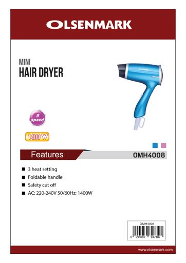 display image 9 for product Olsenmark 1400W Powerful Hair Dryer -3 Temperature Settings - Salon Quality Dryer For Frizz Free