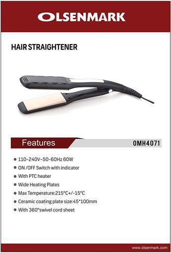 display image 7 for product Olsenmark Hair Straightener - Ceramic Coating - 360 Degree Swivel Cord - Wider Plates - Adjustable