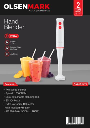 display image 9 for product Hand Blender, Stainless Steel Blade, Low Noise, OMHB2474 | 200W | 2 Speed Control | Ideal For Smoothies, Shakes, Purees & More | Easy Detachable Blending Rod
