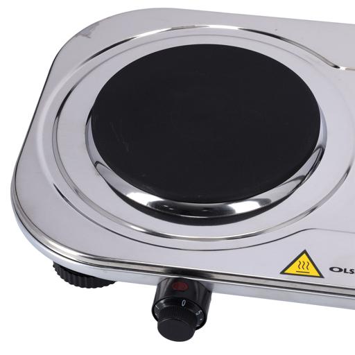display image 9 for product Olsenmark Double Burner Electric Hot Plate - Operating indicator light: On/Off - Heat operation - Over heat protection - Auto-thermostat control - Power(watt): 2500 - Double plate Size(mm): 155+185mm
