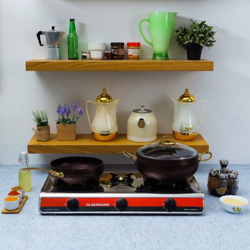 display image 1 for product Olsenmark Stainless Steel Triple Burner Gas Stove - Auto Ignition - Cast Iron Pan Burner