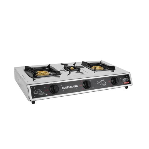 display image 12 for product Olsenmark Gas Cooker - OMK2229 | Automatic Ignition System | 3 Cast Iron Burner with Enamel Pan Support| Low Gas Consumption and Efficient Indian Burners| Improved Gas Flow for Efficient Heating| LPG Gas Stove| Silver| 2 Years Warranty