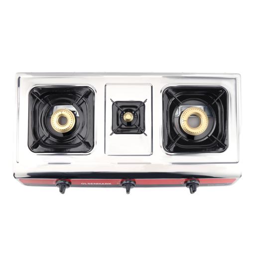 display image 8 for product Olsenmark Stainless Steel Triple Burner Gas Stove - Auto Ignition - Cast Iron Pan Burner