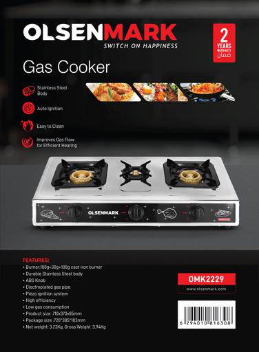 display image 16 for product Olsenmark Gas Cooker - OMK2229 | Automatic Ignition System | 3 Cast Iron Burner with Enamel Pan Support| Low Gas Consumption and Efficient Indian Burners| Improved Gas Flow for Efficient Heating| LPG Gas Stove| Silver| 2 Years Warranty