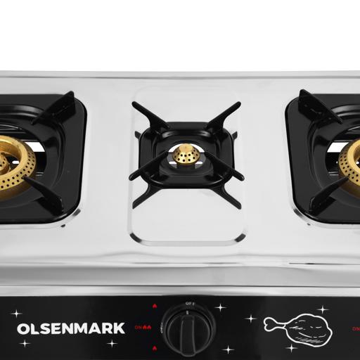 display image 14 for product Olsenmark Gas Cooker - OMK2229 | Automatic Ignition System | 3 Cast Iron Burner with Enamel Pan Support| Low Gas Consumption and Efficient Indian Burners| Improved Gas Flow for Efficient Heating| LPG Gas Stove| Silver| 2 Years Warranty