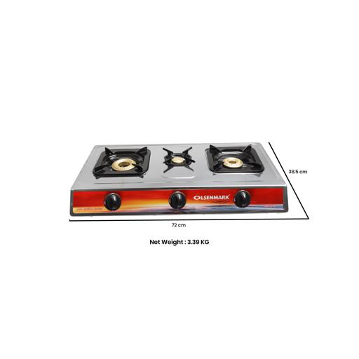 display image 11 for product Olsenmark Stainless Steel Triple Burner Gas Stove - Auto Ignition - Cast Iron Pan Burner
