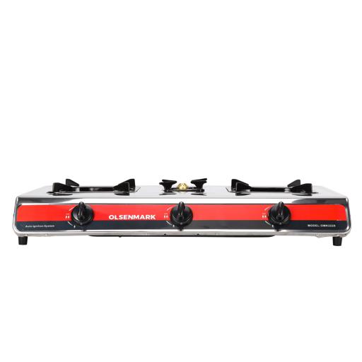 display image 4 for product Olsenmark Stainless Steel Triple Burner Gas Stove - Auto Ignition - Cast Iron Pan Burner