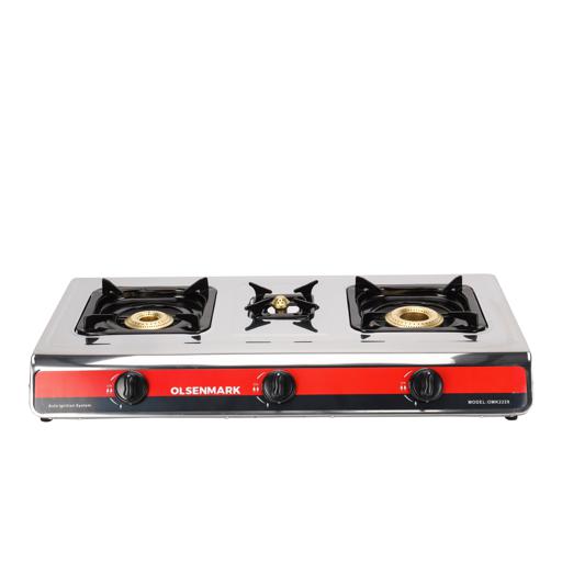 display image 0 for product Olsenmark Stainless Steel Triple Burner Gas Stove - Auto Ignition - Cast Iron Pan Burner