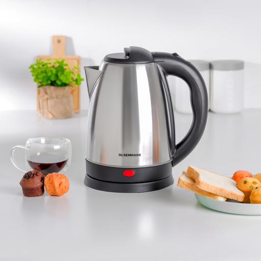 display image 1 for product Olsenmark OMK2259 Electric Stainless Steel Kettle, 1.8L - 360 Rotational - Stainless Steel Body - Auto Turn Off - On/Off Switch With Light Indicator - Boil-Dry Protection -1500W