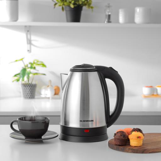 display image 3 for product Olsenmark OMK2259 Electric Stainless Steel Kettle, 1.8L - 360 Rotational - Stainless Steel Body - Auto Turn Off - On/Off Switch With Light Indicator - Boil-Dry Protection -1500W