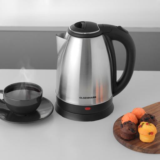 display image 1 for product Olsenmark OMK2259 Electric Stainless Steel Kettle, 1.8L - 360 Rotational - Stainless Steel Body - Auto Turn Off - On/Off Switch With Light Indicator - Boil-Dry Protection -1500W