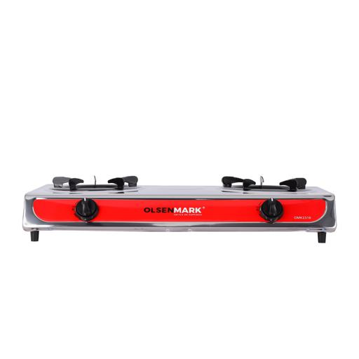 Olsenmark Stainless Steel Double Burner Gas Stove - Auto Ignition - Cast Iron Golden Burner - Heat hero image