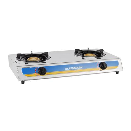 display image 5 for product Olsenmark OMK2316 Stainless Steel Double Burner Gas Stove - Auto Ignition - Cast Iron Golden Burner - Heat Resistant Enamel Pan Support