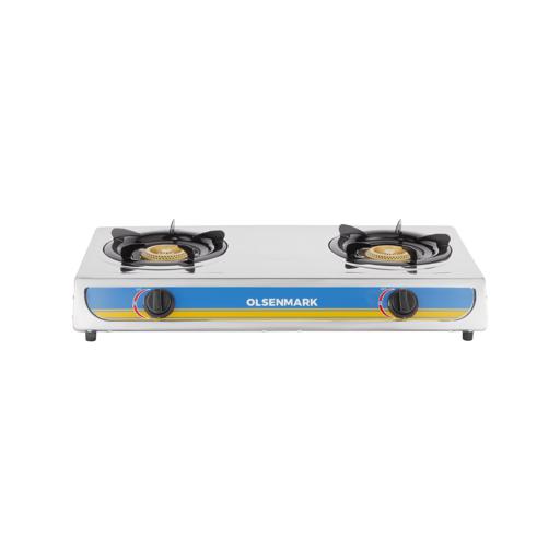 Olsenmark OMK2316 Stainless Steel Double Burner Gas Stove - Auto Ignition - Cast Iron Golden Burner - Heat Resistant Enamel Pan Support hero image