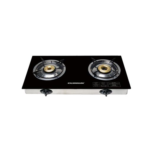 Olsenmark Tempered Glass Double Burner Gas Stove - Auto Ignition - Stainless-Steel Drip Pan - Cast hero image