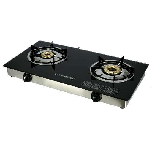 display image 9 for product Olsenmark Tempered Glass Double Burner Gas Stove - Auto Ignition - Stainless-Steel Drip Pan - Cast