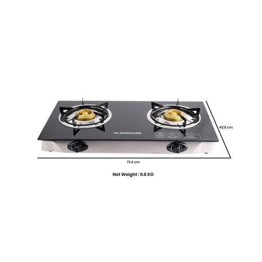 display image 17 for product Olsenmark Tempered Glass Double Burner Gas Stove - Auto Ignition - Stainless-Steel Drip Pan - Cast