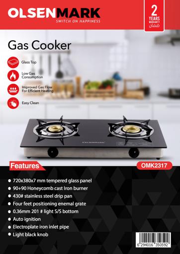 display image 16 for product Olsenmark Tempered Glass Double Burner Gas Stove - Auto Ignition - Stainless-Steel Drip Pan - Cast